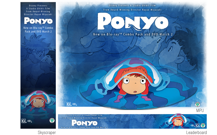 Display Ads used to promote the U.S. Release of Disney's PONYO: MPU, Skyscraper, and Leaderboard formats